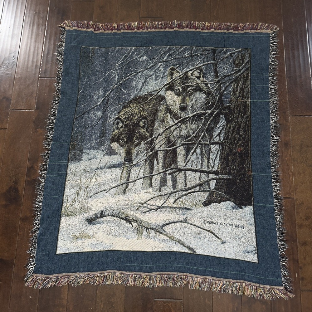 Persis Clayton Weirs Decorative Tapestry Throw Blanket Timberwolves Wolf Snow